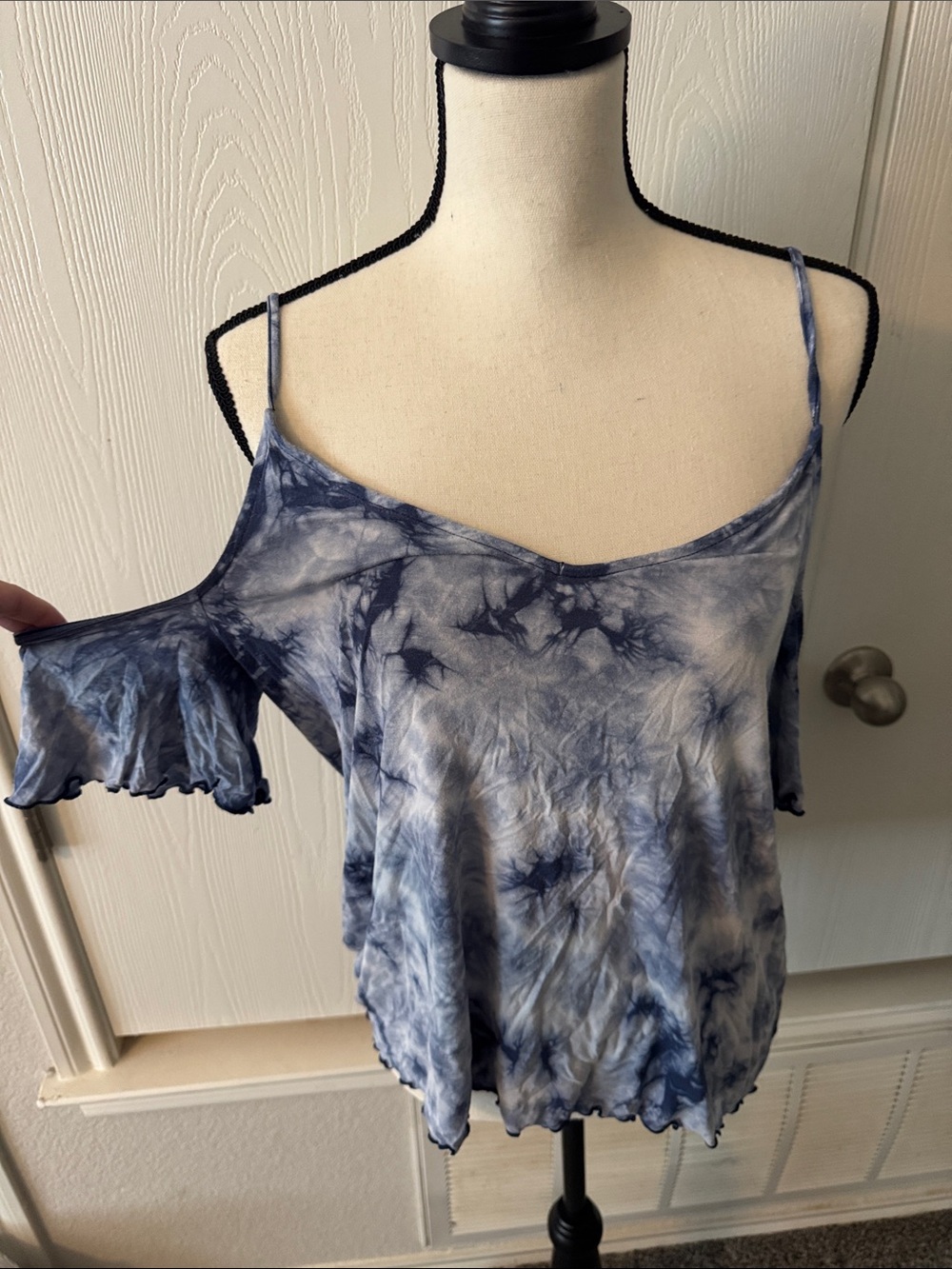 Blue Tie-Dye Cold-Shoulder Camisole Top